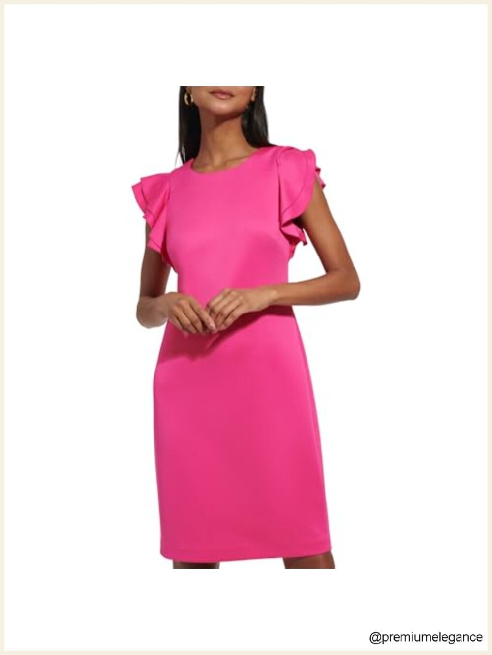 Sleeveless Ruffle Hem Jewel Neck Crepe Sheath Mini Dress